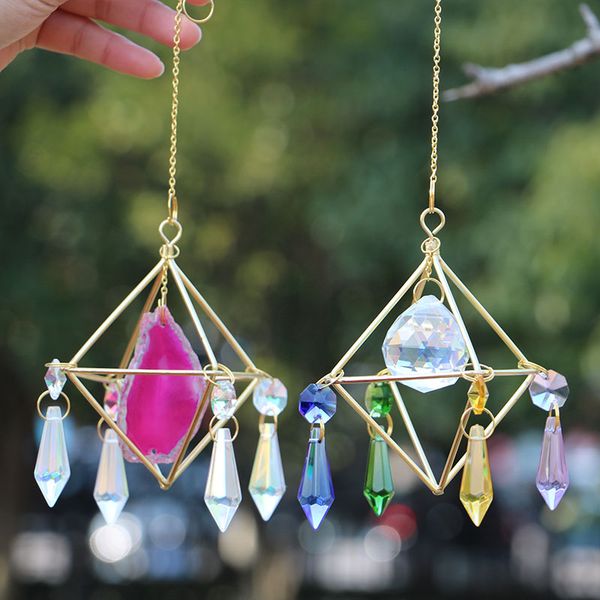 

crystal suncatchers hanging crystals ball pendant with agate slices rainbow maker wind chimes window ornaments home garden decor