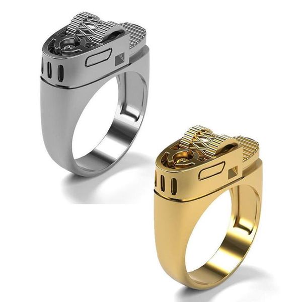 

wedding rings punk style lighter shape ring for men hip hop geometric engagement party gothic hollowÂ anniversary weeding gifts, Slivery;golden
