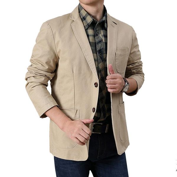 

men's jackets spring autumn blazer jacket men casual slim fit single breasted military cotton breathable coat large size m-5xl, Black;brown