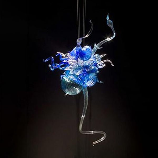 Mão soprada cristal cristal lustre lâmpadas pingente pequeno pequeno bonito transparente cor azul arte moderna iluminação interior