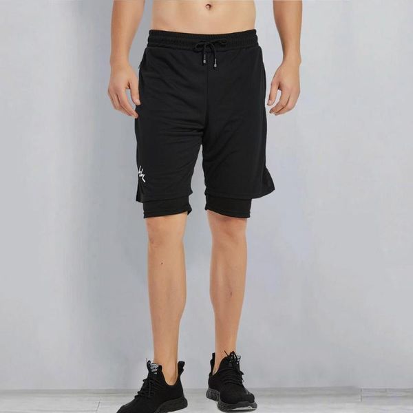 

men's shorts summer fake two-piece fitness quick drying loose plus size running pants mesh stretchy jogging beach trousers soft, White;black