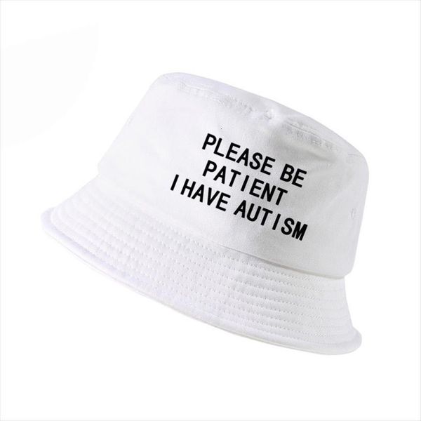 

please be patient i have autism letter print bucket hat men women fisherman hats summer outdoor hunting fishing cap harajuku, Blue;gray