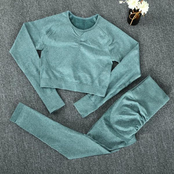 

yoga outfit normov seamless set gym 2 piece women sports suit fitness workout bra/long sleeve shirts high waist leggingsshirts