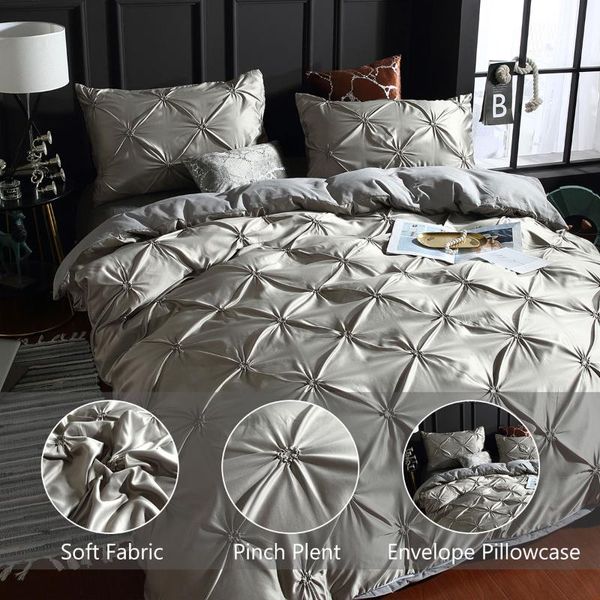 

bedding sets pinch pleat set luxury smooth duvet cover with pillowcase 2/3pcs white grey comforter no sheet king bedclothes