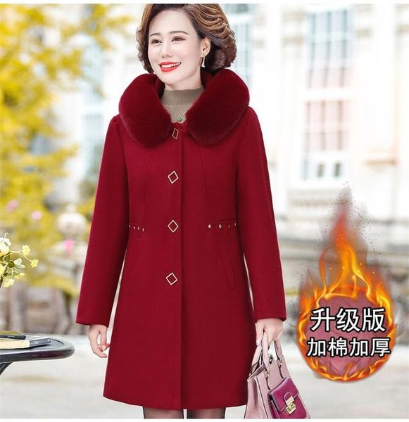 

women's wool & blends mom wears hooded woolen coat for cultivation thickening pure cotton western-style mid-long trend casual fashionco, Black
