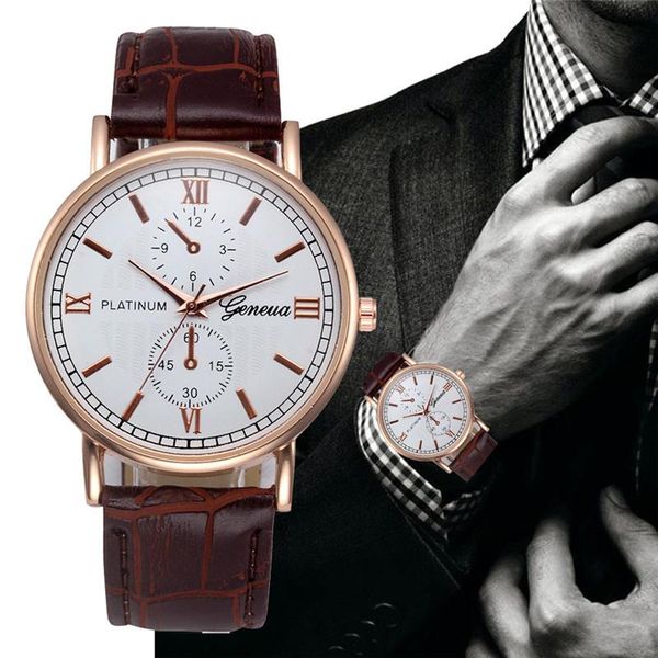 

wristwatches relogio masculino quartz watch men pu leather band analog alloy wrist clock mannen saat erkekler, Slivery;brown
