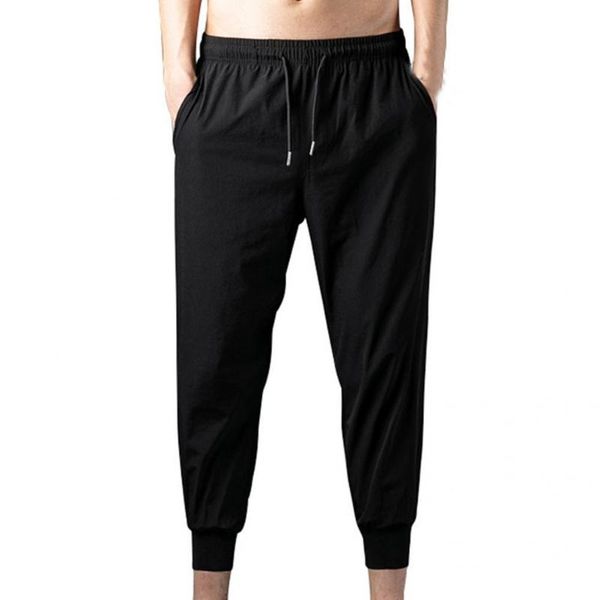 

men's pants side pockets breathable elastic waist ankle banded oversize sweatpants for fitness, Black