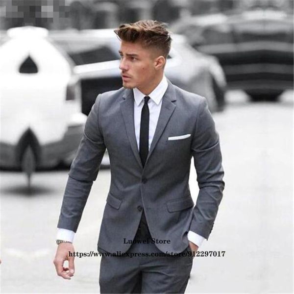 

men's suits & blazers classic gray mens vintage formal business 2 piece sets casual wedding groom slim blazer terno masculino (jacket +, White;black