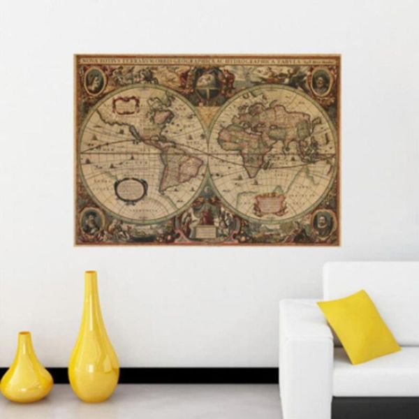 

wall stickers retro nautical ocean vintage kraft paper poster chart sticker antique home decor
