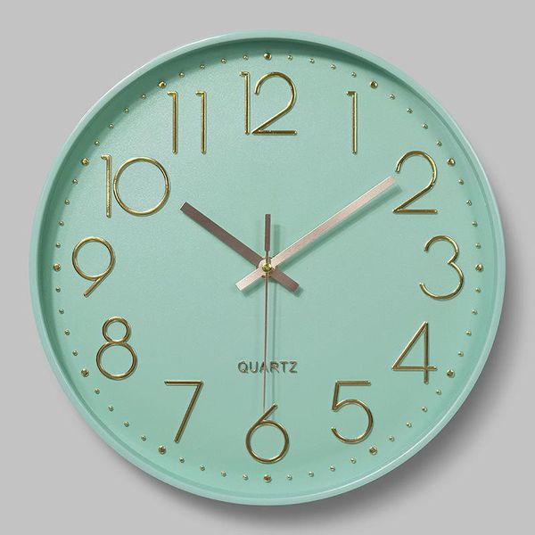 Wanduhren Mintgrüne nordische Uhr Minimalistische dicke Grenze 3D-Uhr Reloj de Pared Home Decor für Jugendzimmer