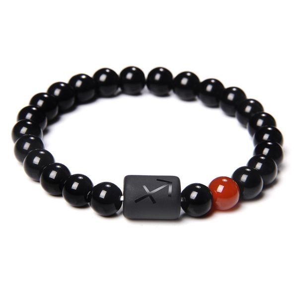 

12 constellations bead strands bracelets natural black onyx stone beaded bracelet horoscope 8mm beads jewelry