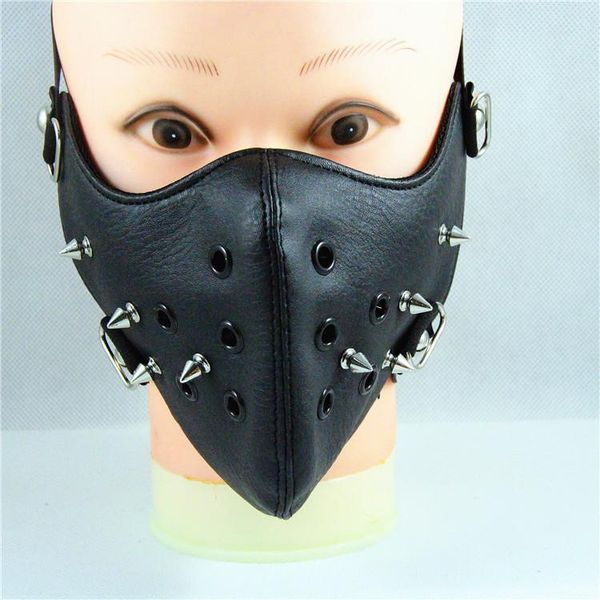 

other event & party supplies pu leather motorcycle face mask locomotive moto shield hip hop dance punk rivet protective masks for adult