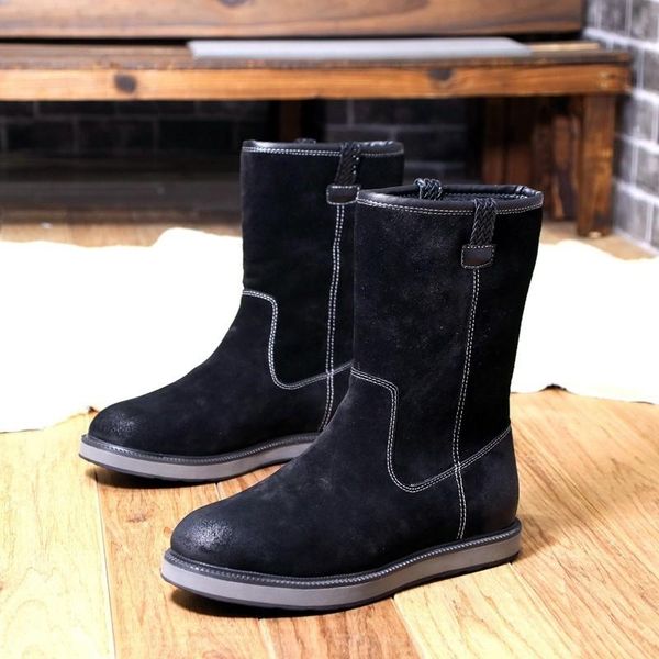 

boots men winter slip-on ankle casual flat shoes vintage short plush warm snow high-black sneakers male