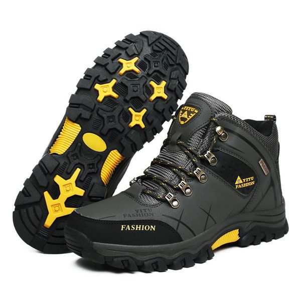 

boots vip brand men winter snow warm super waterproof leather sneakers outdoor male hiking work shoes, Black