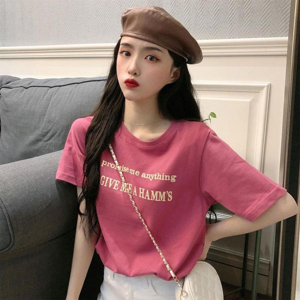 

women's t-shirt short sleeve female summer korean 2021 loose student net red ocean gas, White