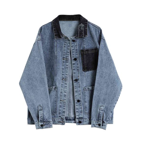 

women's jackets jaqueta jeans de retalhos das mulheres lapela denim casaco coreano casacos outono inverno nova cor contraste jaquetas p, Black;brown