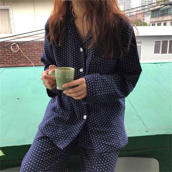 

sleepwear two piece suit lovely cotton gentle polka dot sweet homewear korean casual loose chic fashion pajamas set, Black;red