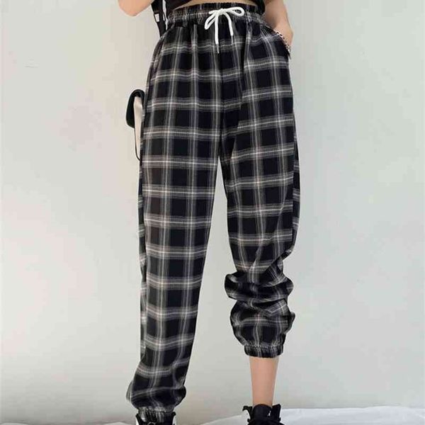 

retro black plaid harem pants women summer chic harajuku high waist for trendy teens street cool trousers 210426, Black;white