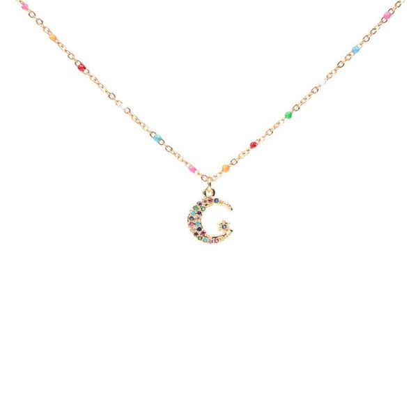 

pendant necklaces fashion drop oil necklace crystal moon bear for women stainless steel choker charms jewelry gift, Silver