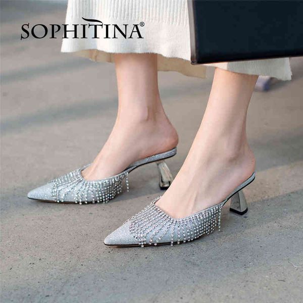 

sophitina pumps genuine leather mules stylish strange heel pointed toe spring autumn bling party shoes women fo257 210513, Black