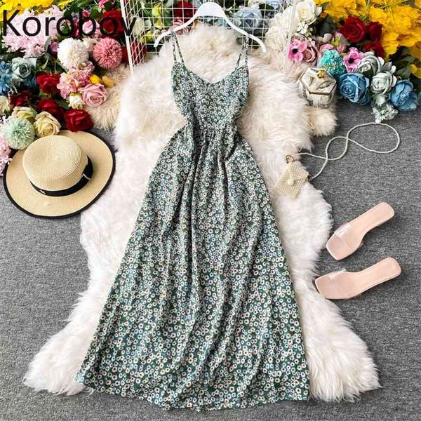 

korobov summer sweet v neck spaghetti strap dress korean chic beach style female dresses korean v neck vestidos 210430, Black;gray