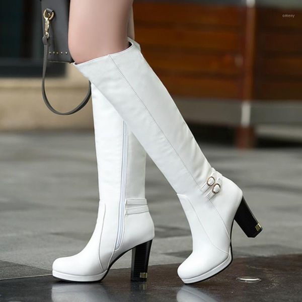 

fashion knee high boots women winter fur warm snow thick heels platform women's white brown shoe lady1, Black