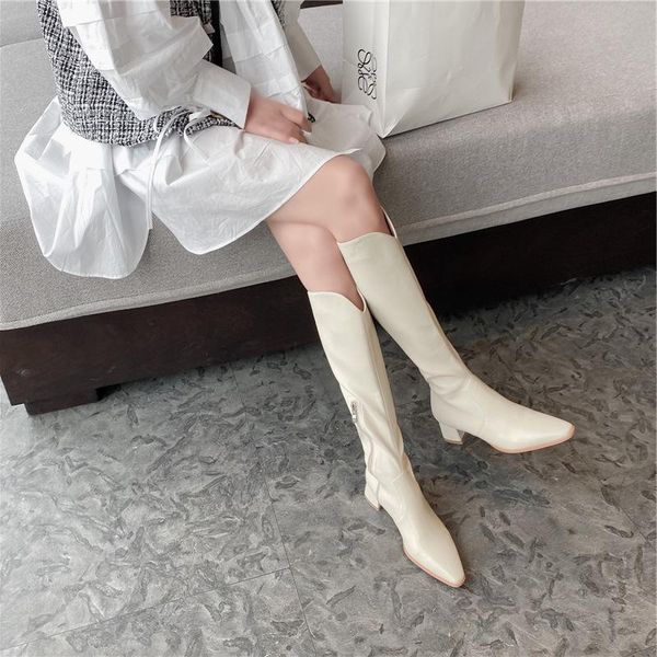 

boots high-end women's leather korean v-mouth thick autumn and winter 2021 heel high-heeled with thin, Black