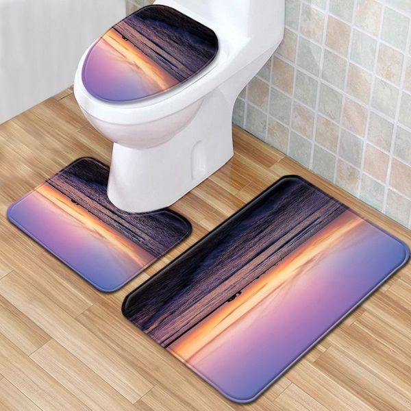 

bath mats landscape toilet 3-piece floor mat bathroom set slip liner foam durable cover shower carpets