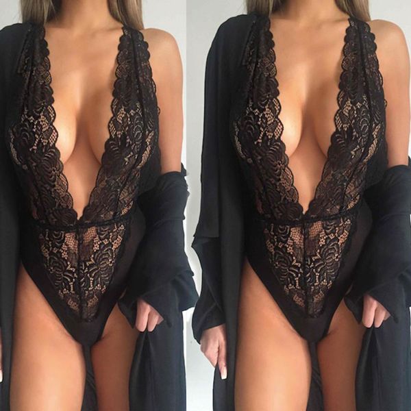 

three point lace hanging neck lingerie one piece bikini sexy, Red;black