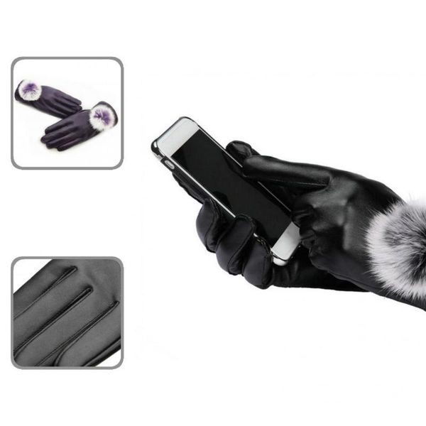 

cycling gloves warm 2 pcs/set great touch-screen elegant women portable outdoor mittens solid color for riding, Black