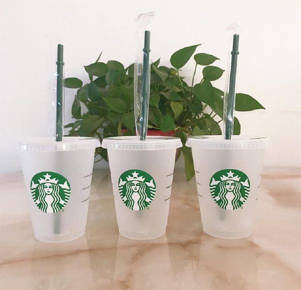 

starbucks 16ozplastic tumbler reusable clear drinking flat bottom cup pillar shape lid straw mug dhl fast delivery