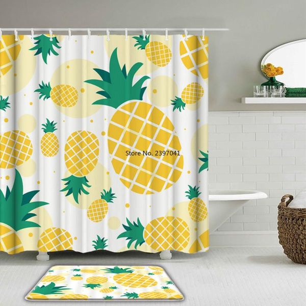 

shower curtains pineapple bathroom set waterproof curtain with hooks bath non-slip mat toilet decor