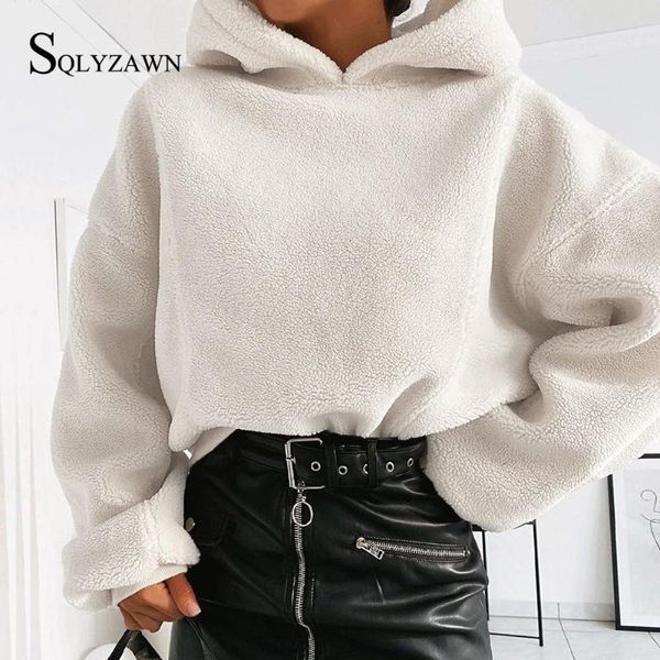 

women's hoodies & sweatshirts hooded plush autum long sleeve sweatshirt casual soft faux fur white women streetwear harajuku clothes sh, Black