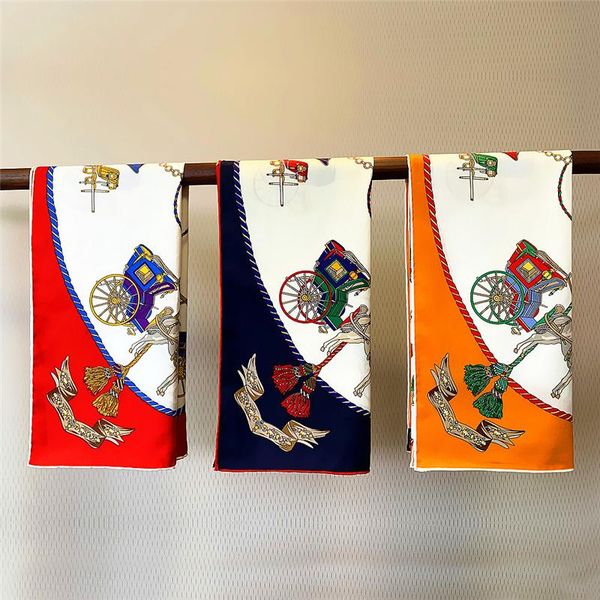 

scarves handmade crimping carriage chain female professional twill square shawl bandana women hijab scarf beach towel cache cou, Blue;gray