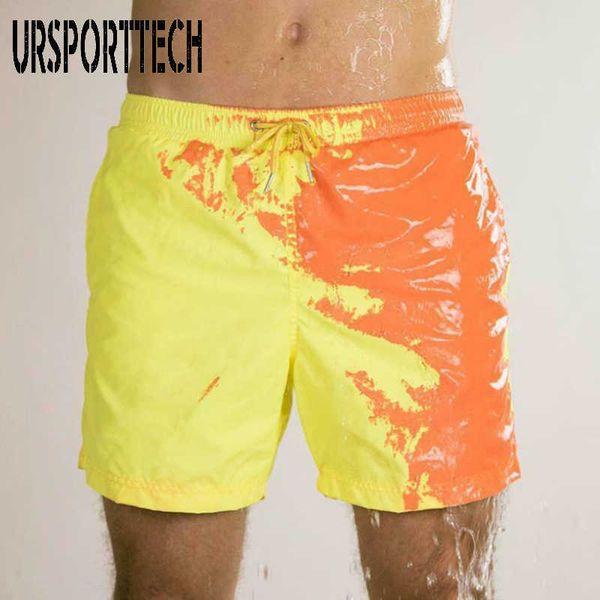 

magical change color beach shorts men swimming trunks swimwear quick dry bathing temperature sensitive color-change beach shorts 210528, White;black