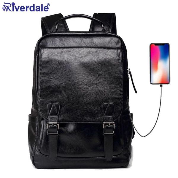 

men's business backpack usb charging pu leather lapbackpacks for teenagers male waterproof travel school bag