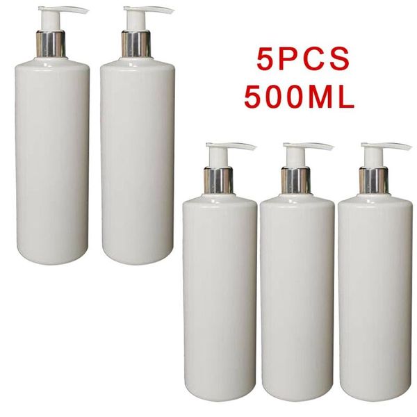 

5pcs/lot 500ml white empty plastic bottle refillable container shower gel containers flat shoulder liquid soap dispenser