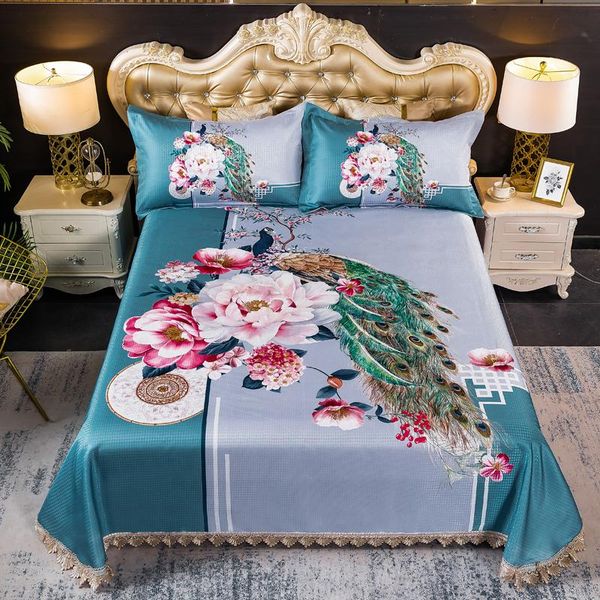 

bedding sets ice silk mat, lace printed set, summer cooling sheet, smooth and breathable double bed family use