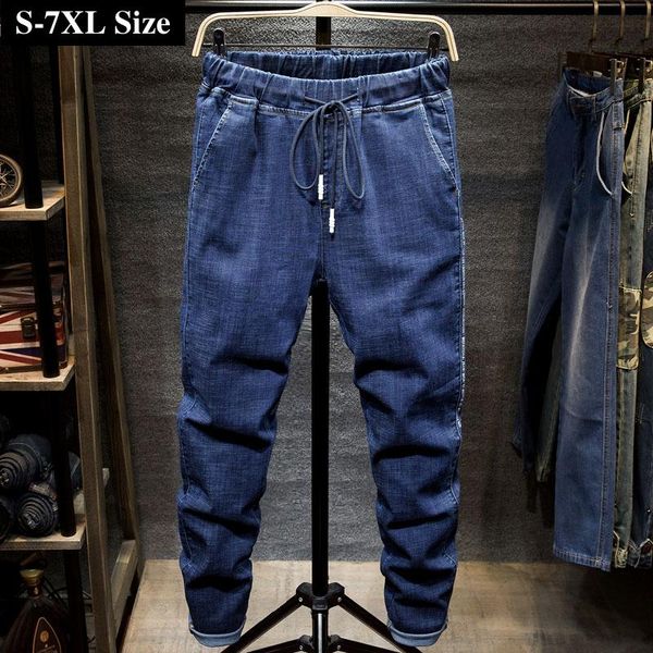 

men's jeans 7xl 6xl 5xl baggy oversize denim pants fashion black casual drawstring harem trousers streetwear plus size clothes, Blue