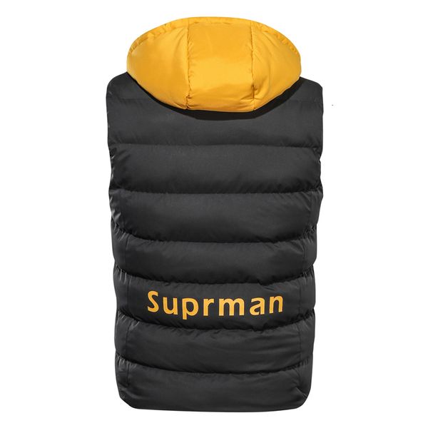 

Winter Thick Men Jacket Autumn Warm Sleeveless Casual Waistcoat Mens Fashion Outwear Parkas Cotton Vest Hooded Coat, Black