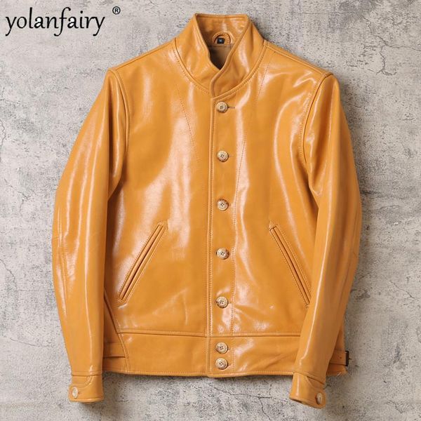 

men's leather & faux genuine 2021 jacket men 100% cowhide motorcycle autumn casacos masculino 1905-125 pph1131, Black