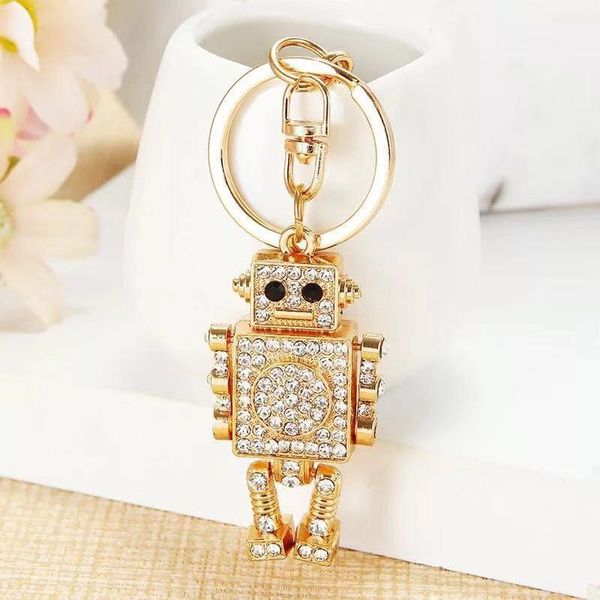 

keychains creative fashion casual robot keychain crystal alloy male car key ring female bag pendant accessories personalized, Silver