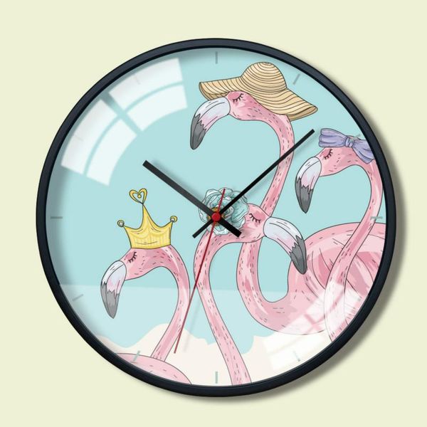 

wall clocks flamingo creative clock european style living room round metal decorations modern design