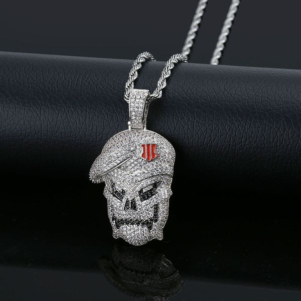 

necklace ins personalized skull hip hop street pendant with zircon men's trendy, Silver