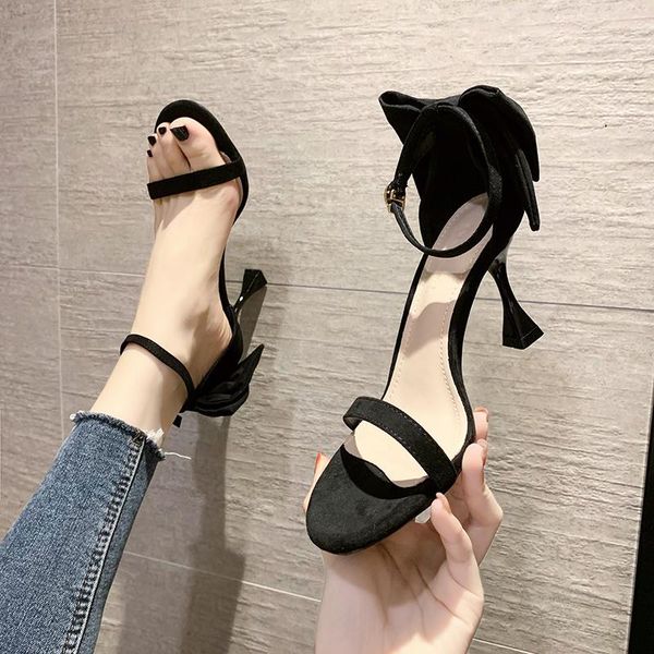 

clear heels comfort shoes for women sandals all-match open toe 2021 summer suit female beige buckle strap stiletto high bow dress, Black