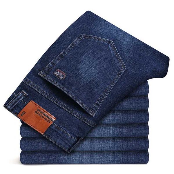 

men's jeans classic solid color fashion thick business casual pants stretch high-rise straight-leg trousers 210531, Blue