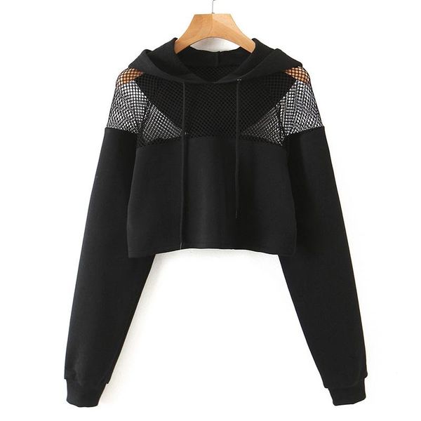 

women's hoodies & sweatshirts harada hooded black women fashion hollow out sweatshirt elegant long sleeve female ladies eac
