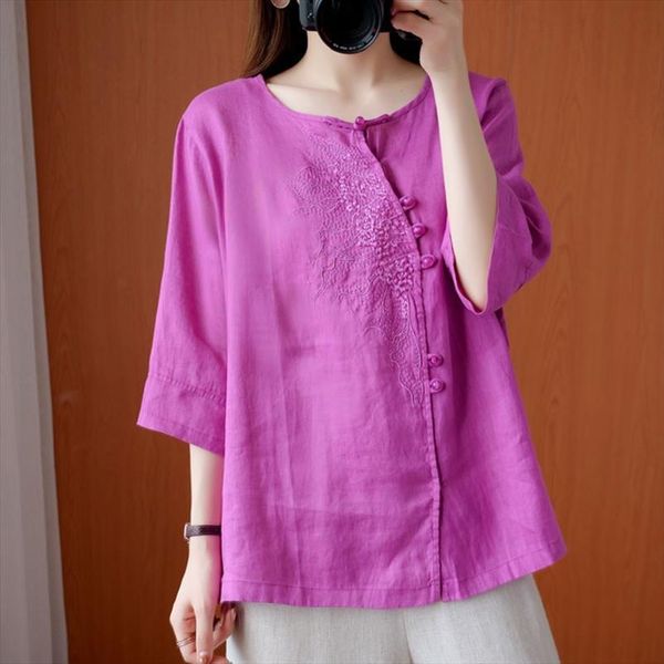 

oversized vintage cotton linen autumn womens shirt arts style floral embroidery female loose casual s1641, White