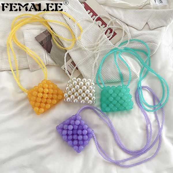 

mini ins soda purses bag candy crystal girl pearls beaded woven handbag for woman summer designer colouful handmade bags shoulder
