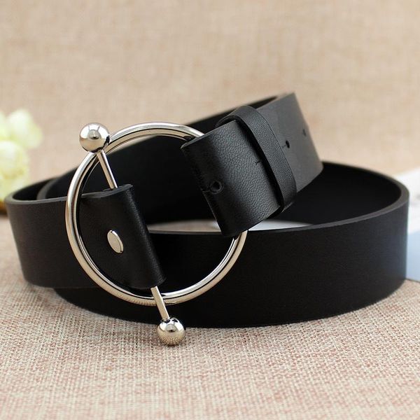 

belts est silver round buckle woman 2021 women's without pin metal black leather strap belt dames riemen, Black;brown